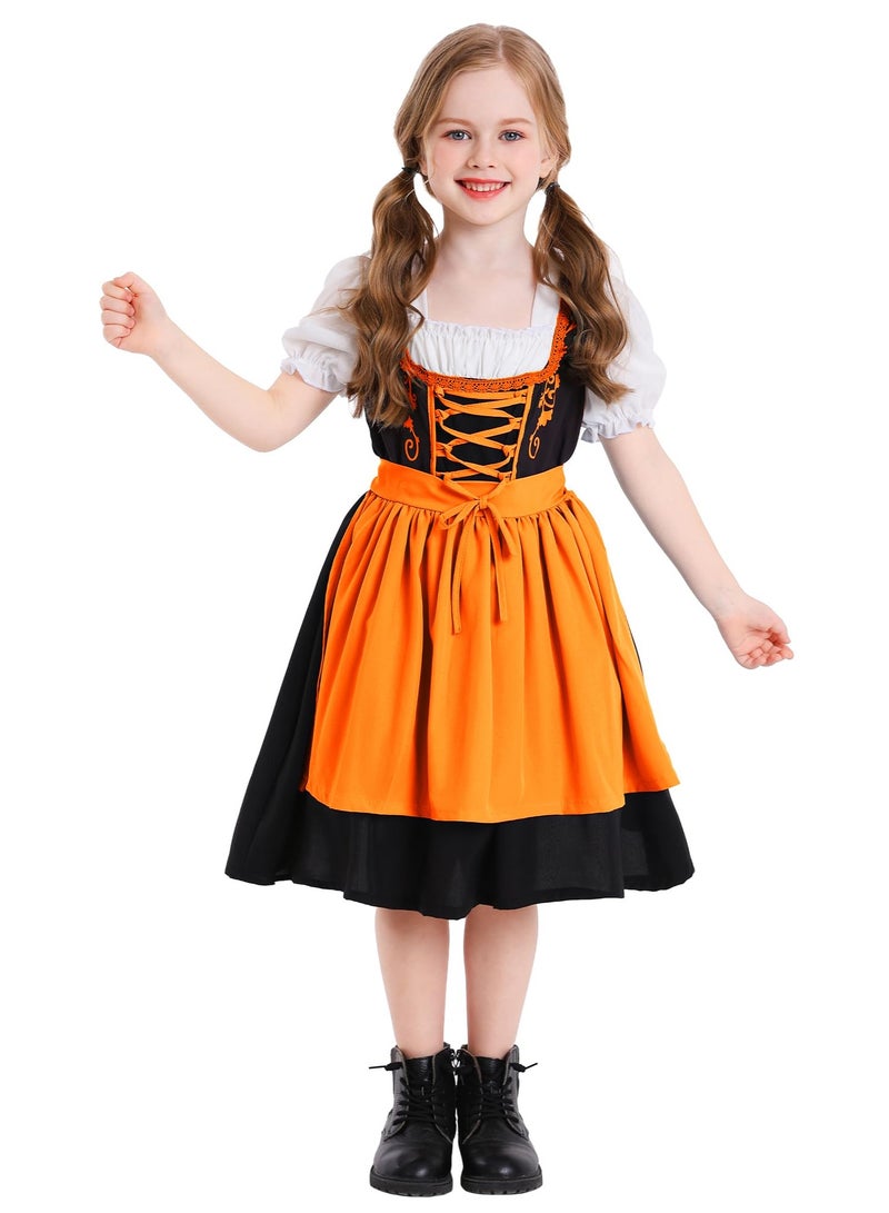 نيبمينينت German Oktoberfest Dirndl Dress for Girls | Traditional Bavarian Costume Set with Apron | 2-Piece Beer Festival Outfit for Halloween, Cosplay, Themed Parties (Ages 3-16 Years) - Image 1